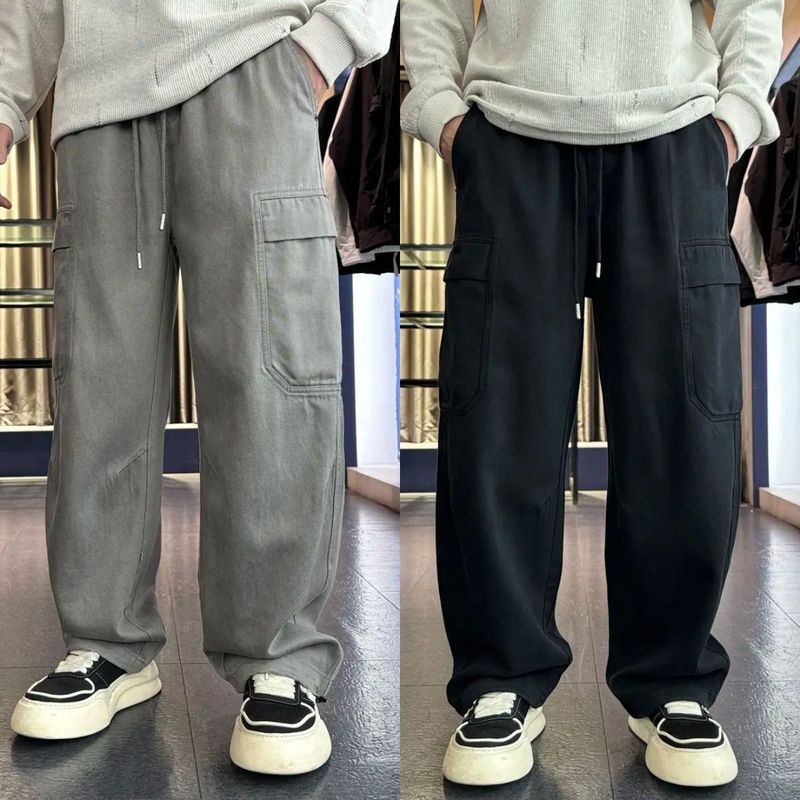 新款时尚轻奢简约做旧美式工装裤秋季立裁潮流宽松男直筒休闲裤|undefined
