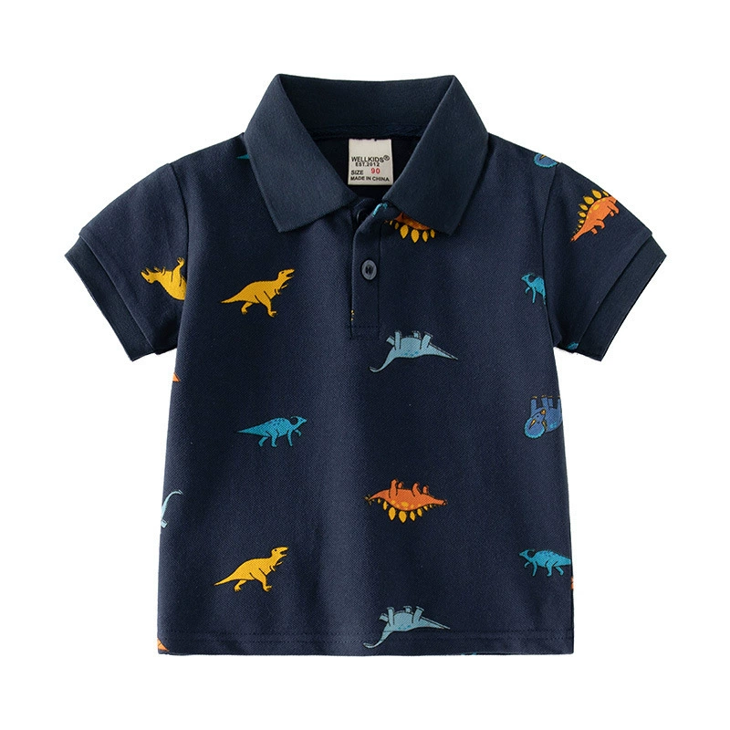 Summer cartoon dinosaur, children's polo for boys for leisure, with short sleeve