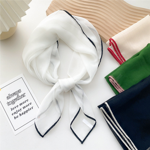70 solid color thin small square scarf women's spring, autumn and winter style scarf, fashionable gauze scarf with shirt and headband