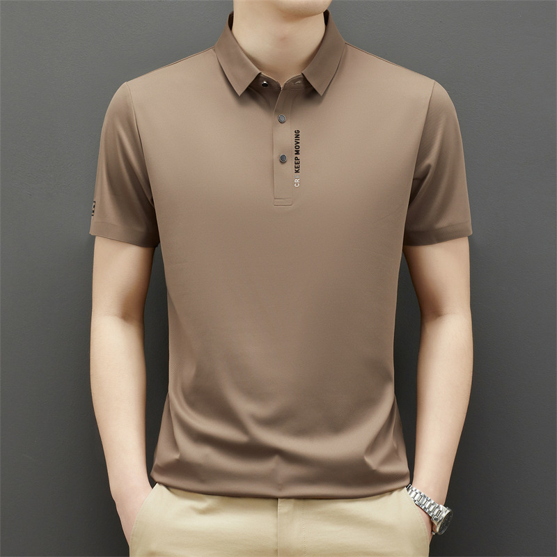 Men's Short-Sleeved T-Shirt Mulberry Silk Summer High-End Lapel Middle-Aged Casual Trendyy Thin T-Shirt Live Broadcast Hot Style