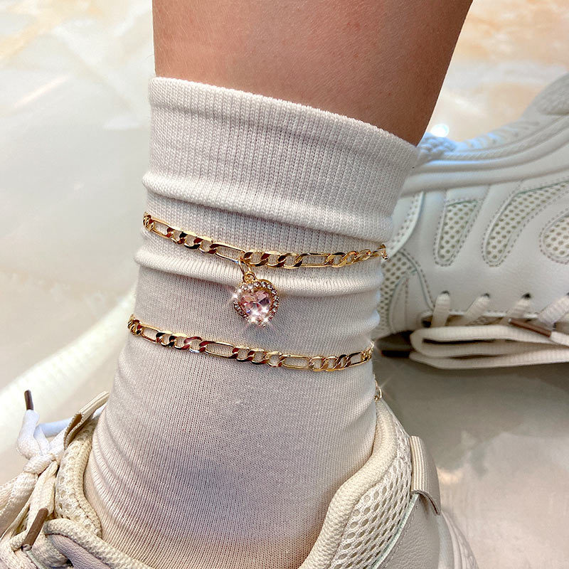 Simple Style Heart Shape Alloy Plating Inlay Rhinestones Womenu0027S Anklet 1 Piece