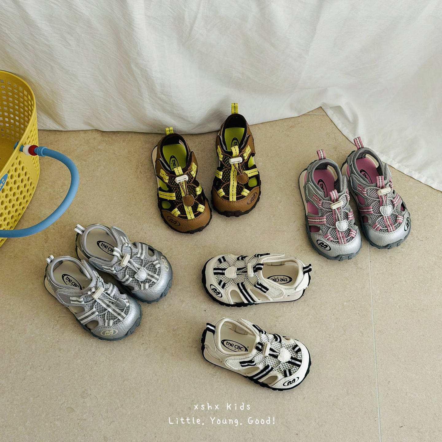 Xshx Functional Mountain Series | Children's Boys and Girls Spring/Summer Breathable Magic Tape Ice-Feel Mesh Non-Slip Rubber Heel Cover