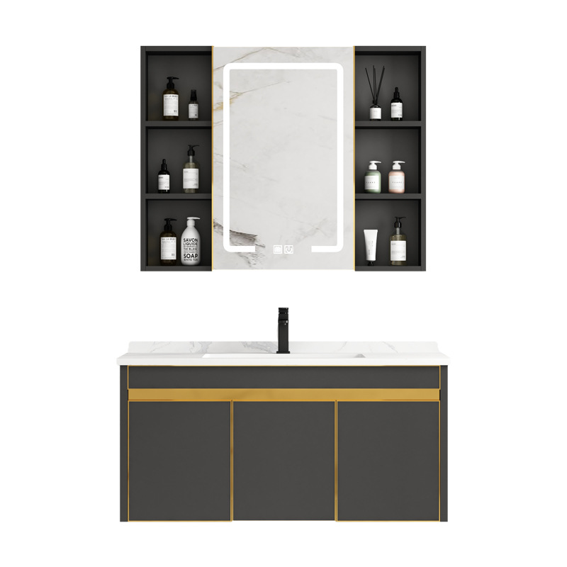 Titanio dorado gris de acero inoxidable panal de aluminio gabinete de baño combinado gabinete de lavabo de cerámica integral gabinete lavabo
