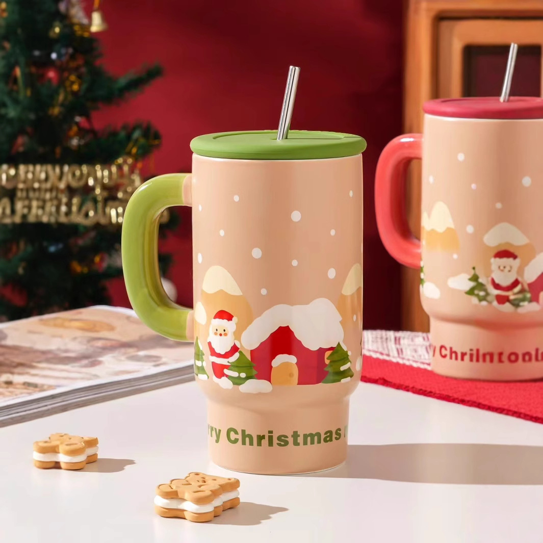 Creativa de dibujos animados tazas de Navidad tazas de agua de paja tazas de café de cerámica de gran capacidad tazas de oficina personales regalos tazas