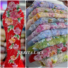 新款盘花亮片珠管绣面料婚纱礼服布料奢华服饰面料厂家直销lace