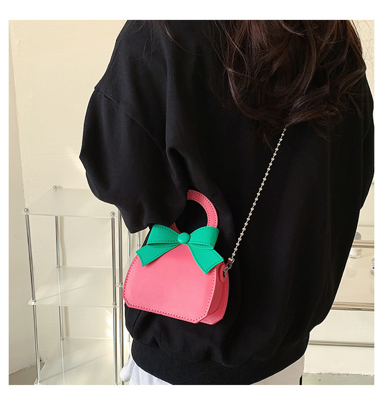 Women's Small Pu Leather Color Block Cute Bowknot Square Magnetic Buckle Handbag display picture 4