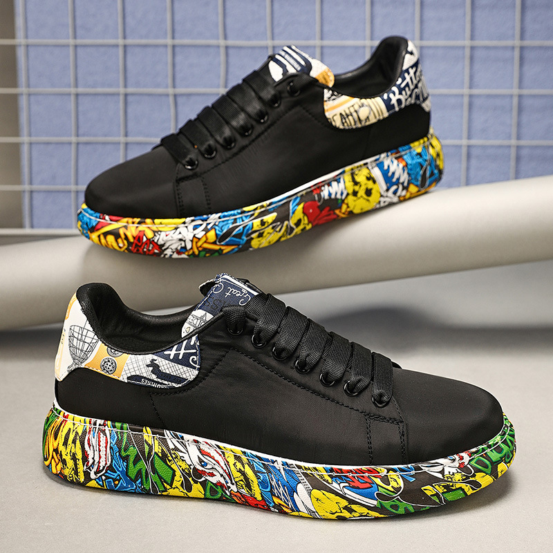 Zapatos de moda para hombres de graffiti, zapatos de skate de pareja de moda transpirables, zapatos casuales de altura para hombres, zapatos blancos pequeños