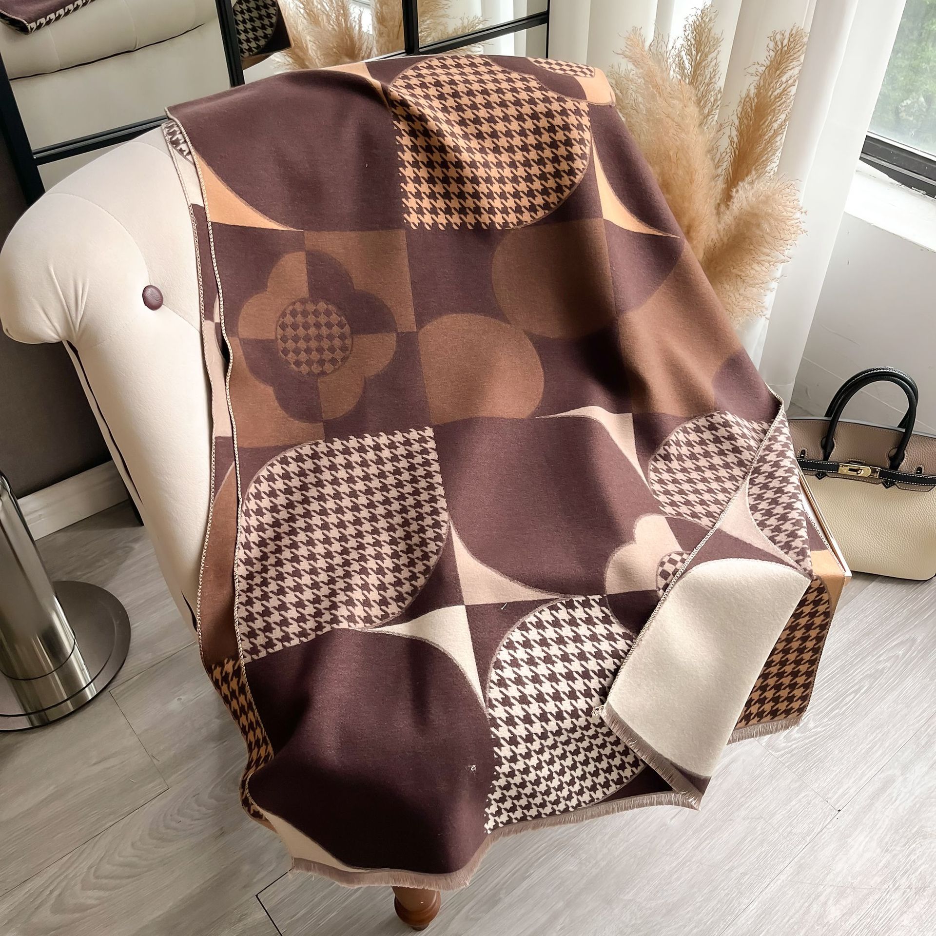 2024 nueva versión coreana de mil pajaros de moda de color imitación de cachemira toallas cálidas largas con capa de invierno bufandas gruesas