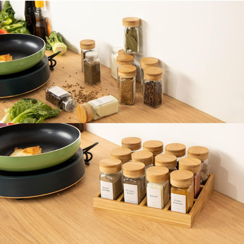 Estante de condimento de bambú y madera caja de especias de escritorio 12 caja de acabado de cuadrícula caja de partición de especias caja de almacenamiento de condimentos