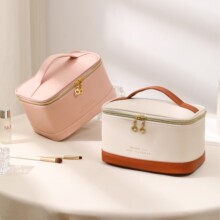 旅行必备PU防水女士化妆包时尚手提化妆收纳包大容量拼色洗漱袋