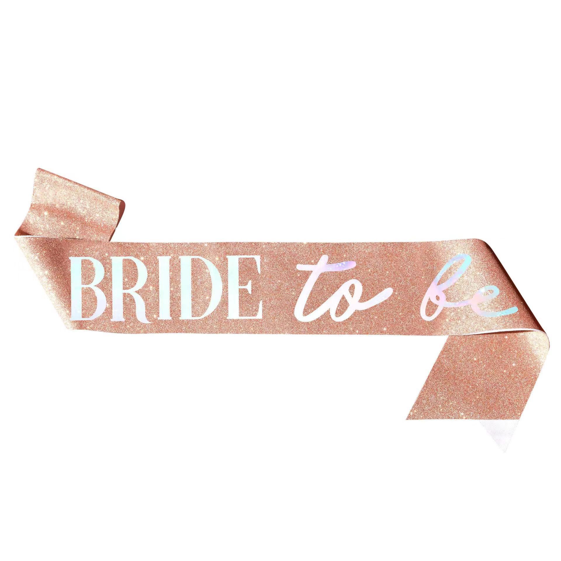 Diadema con cinta de etiqueta con estampado de despedida de soltera, juego de tirantes de flores de oro rosa