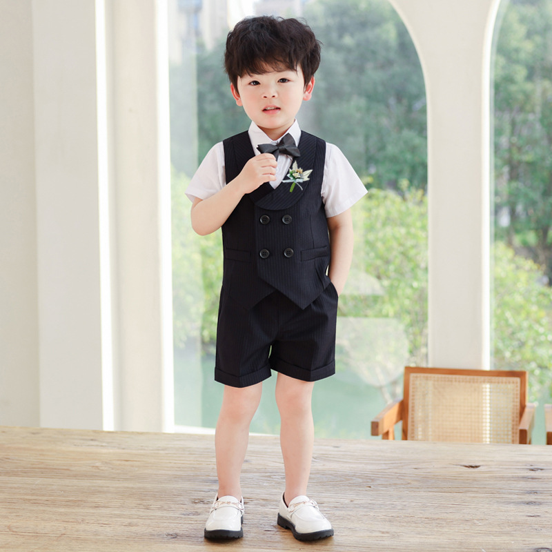 兒童馬甲套裝男童夏季花童小西裝寶寶周歲生日小童西服鋼琴演出服
