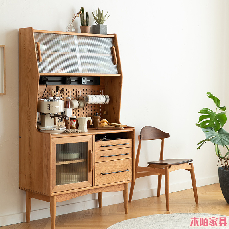 Storage Cabinet North American Cherry Wood Sideboard Simple Modern Tea Cabinet Kitchen Solid Wood Display Cabinet Storage Cabinet Wine Cabinet