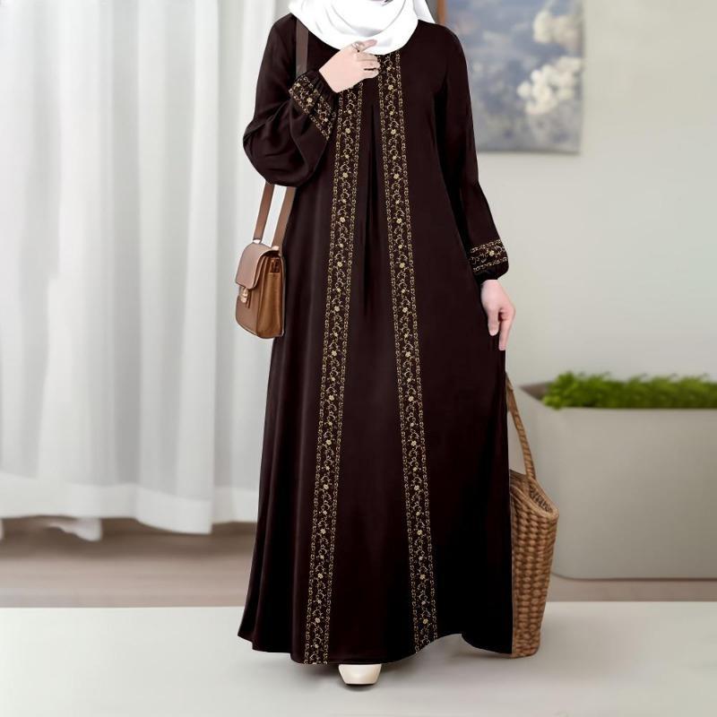 Bohemian Floral Maxi Dress – Loose Fit Long Sleeve With Ethnic Print (S-5XL, Polyester Blend, Round Neck)_ecoleips.com