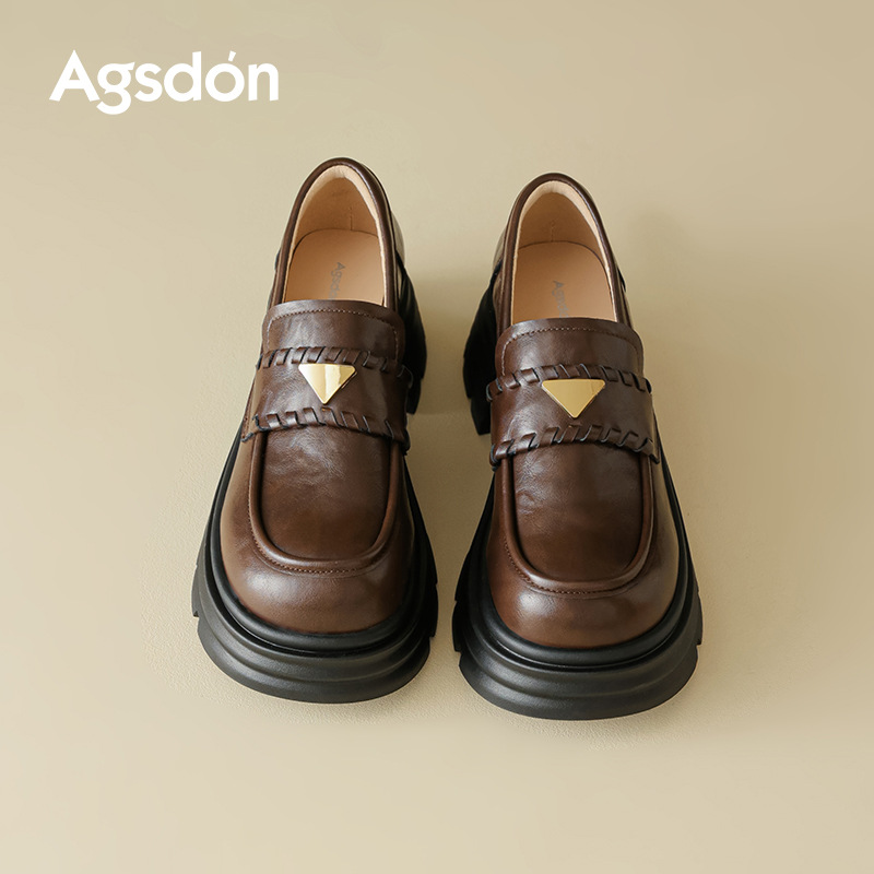 Zapatos de Lefour marrón para mujeres 2025 nuevo otoño invierno con suela gruesa de estilo británico zapatos de cuero de un solo pie