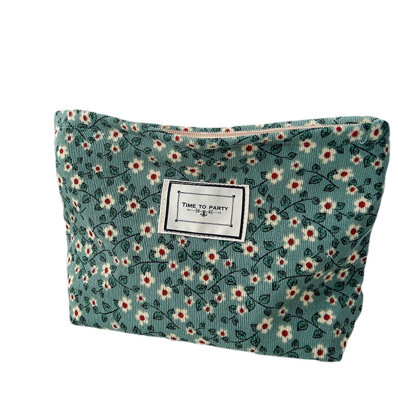 Vintage Corduroy Cosmetic Bag Flower Jacquard Fabric Storage Bag Travel Portable Storage Bag Wash Bag