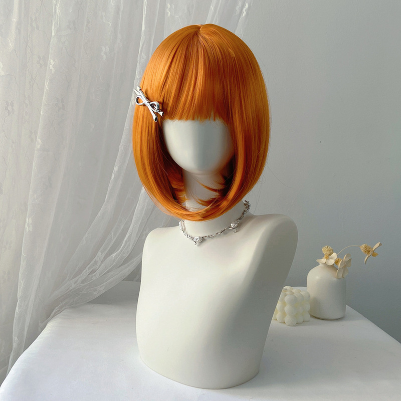 European and American Cross-Border Best-Selling Orange Short Bob Wig Set, Cosplay Colorful Synthetic Fiber Wig, Manufacturer Wholesale