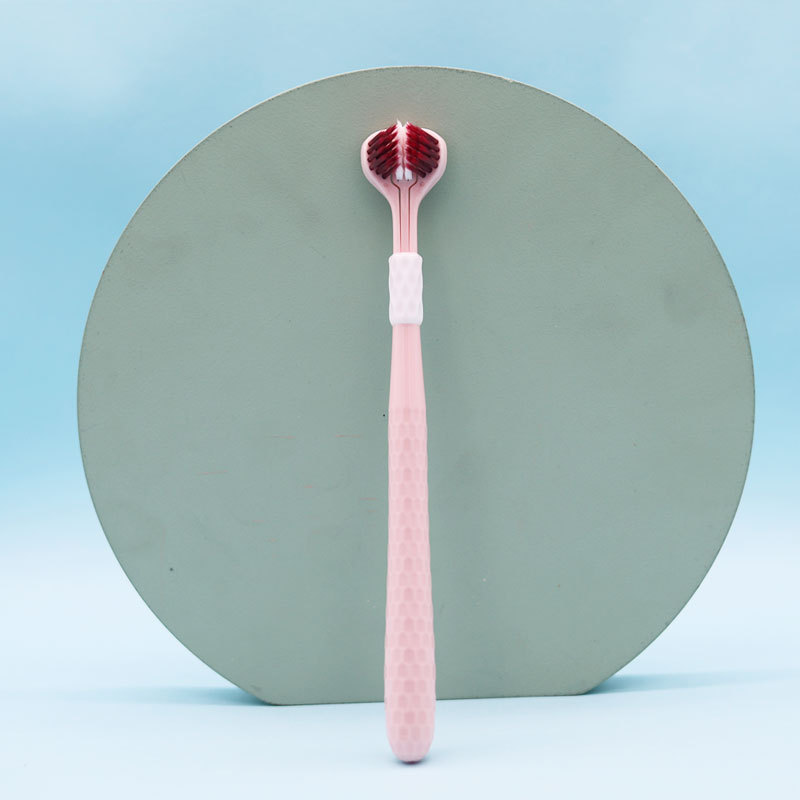 Cepillo de dientes de tres caras para adultos de pelo suave para adultos para parejas de hombres y mujeres tridimensionales sin esquina muerta tipo de envoltura de raspador de lengua de tres extremos