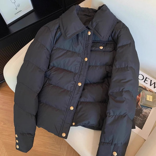 Korean Style Small Fragrant Black Lapel Quilted Jacket for Women 2025 Winter New Fashion Versatile Loose Slimming Look Cotton Outwear