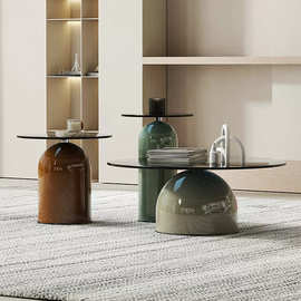 法式极简奶油风创意玻璃圆形组合家用客厅小户型设计师边几角几