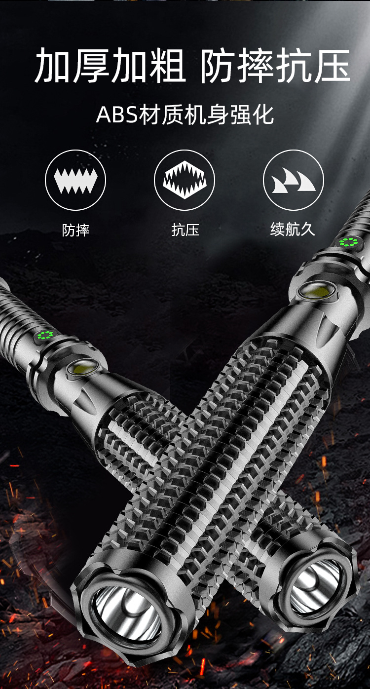 Strong Light Mace Flashlight Baseball Bat Fire Security Emergency Multi-Functional Waterproof Rechargeable Strong Light Wholesale