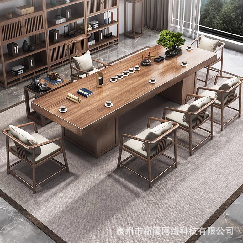 [럭셔리 업그레이드 모델] 2.6m 테이블(두께 8cm) + 메인 + 메인 의자 + 게스트 의자 5개 + 티 테이블