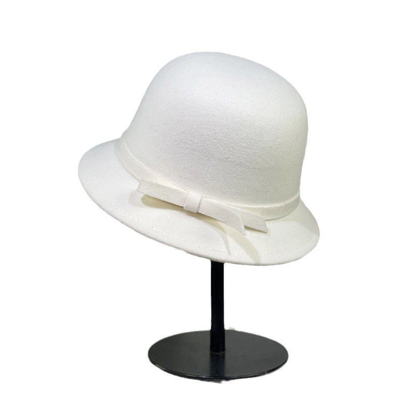 Sombrero de copa de cúpula blanca para mujer otoño e invierno sombrero de pescador estilo Hepburn que muestra la cara pequeña 2024 nuevo sombrero de hija francés para damas