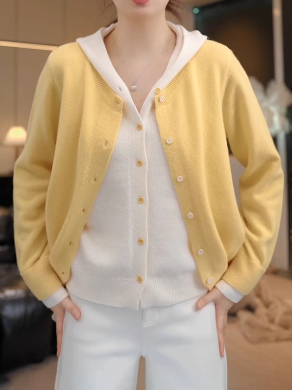 连帽假两件针织衫女早秋新款大码胖MM毛衣开衫设计感显瘦长袖上衣|undefined