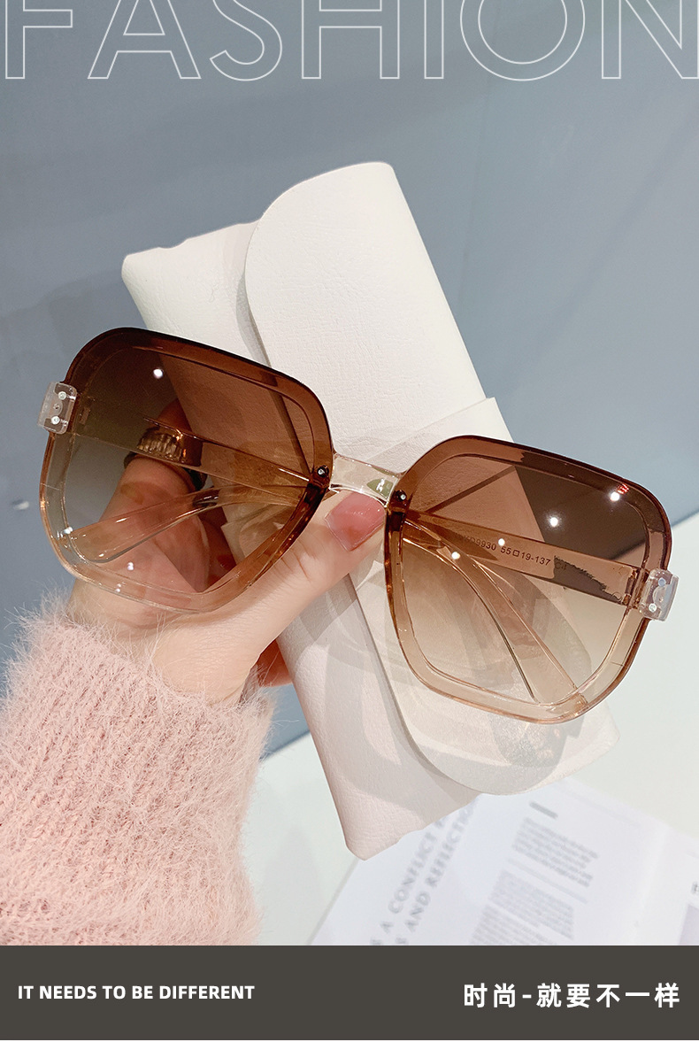Trend Personality Gradient Ocean Piece Sunglasses Rice Nails Large Frame Sunshade Glasses Rimless Casual Sunglasses_voghion.com