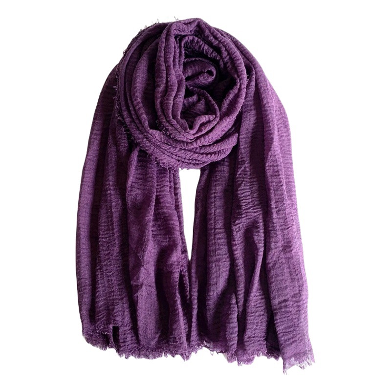Monochrome natural wrinkled cotton and linen scarf new wool shave wrinkled bubble towel turban wrinkled scarf a generation of hair