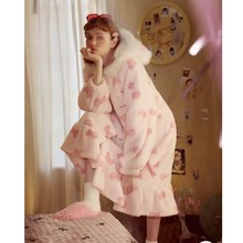 果壳同款睡衣女冬季可爱HelloKitty连帽珊瑚绒毛绒睡袍家居服套装