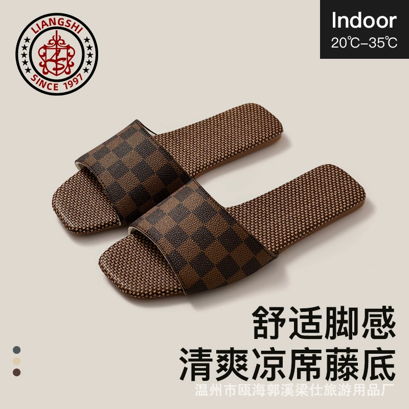 Дно из ротанга, домашние бесшумные сандалии из искусственной кожи, Нескользящие дышащие деревянные полы, говяжьи сухожилия, нижняя шахматная доска для мужчин и женщин оптом