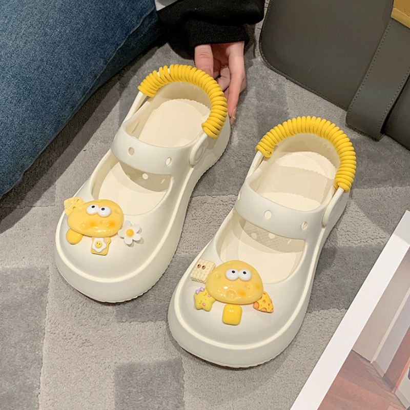 Internet Celebrity Mary Jane Hole Shoes Women's Summer Cartoon Cute Thick Bottom Outer Wear DIY with Accessories Dung Slippers