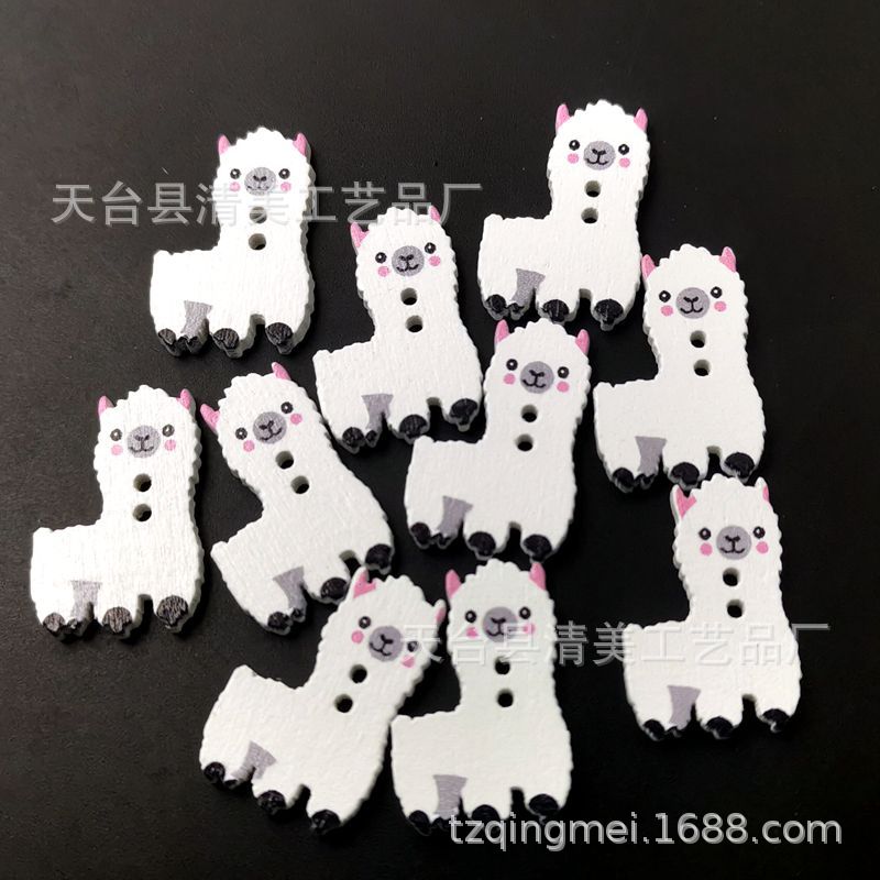Fondo blanco pintado botones de madera de alpaca de dibujos animados DIY blanco alpaca botones de madera 50 piezas un paquete