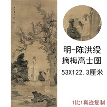 明陈洪绶摘梅高士图古代字画人物高清微喷画芯未装裱装饰临摹欣赏