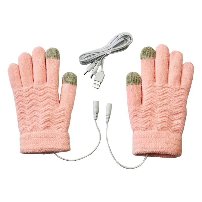 Pantalla táctil de punto de las mujeres de comercio electrónico transfronterizo Guantes térmicos de calentamiento de 5 dedos Guantes calientes USB fuente térmica de invierno al aire libre