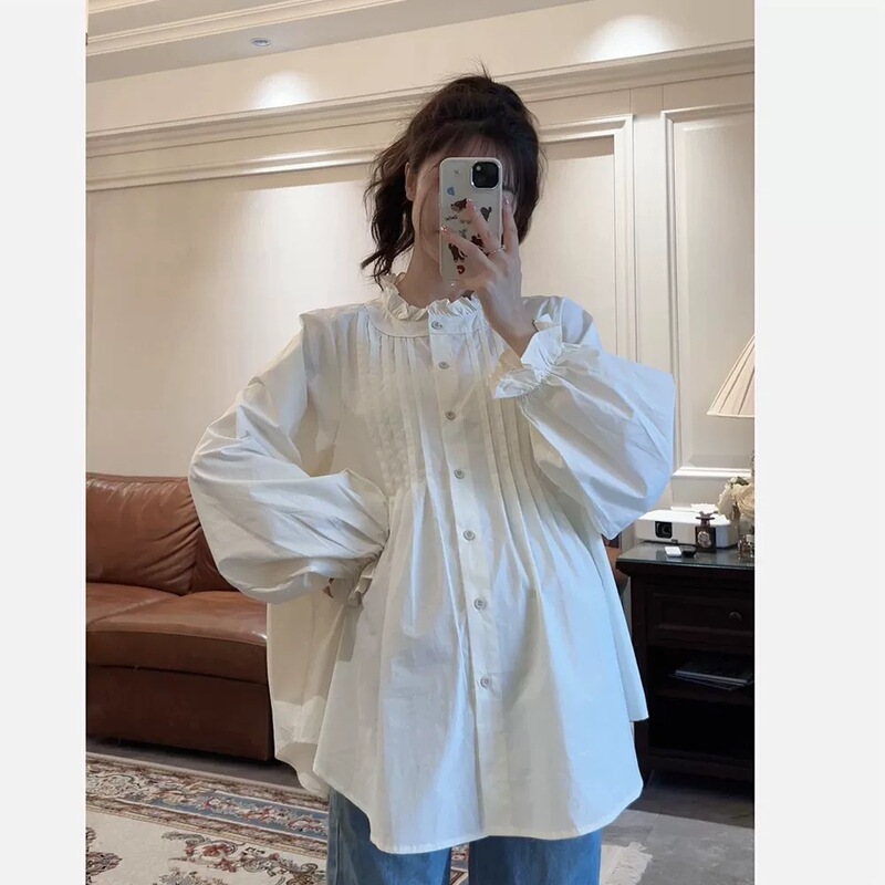 Pregnancy Outfits 2026 Spring New Sweet Pleated Loose Babydoll Shirt Slimming Belly-Covering Fresh Style Maternity Shirt