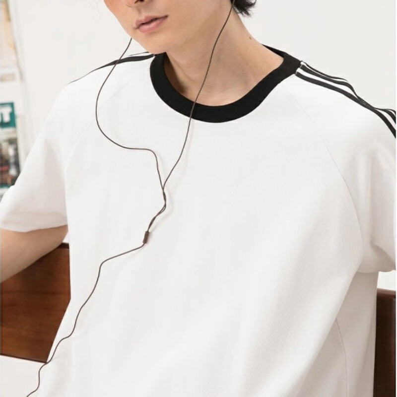 Heavyweight Pure Cotton 240g American Style Men's Short-Sleeve T-Shirt Women's Three-Stripe Class Uniform Cultural Shirt Solid Color Trendy Half-Sleeve T-Shirt Custom