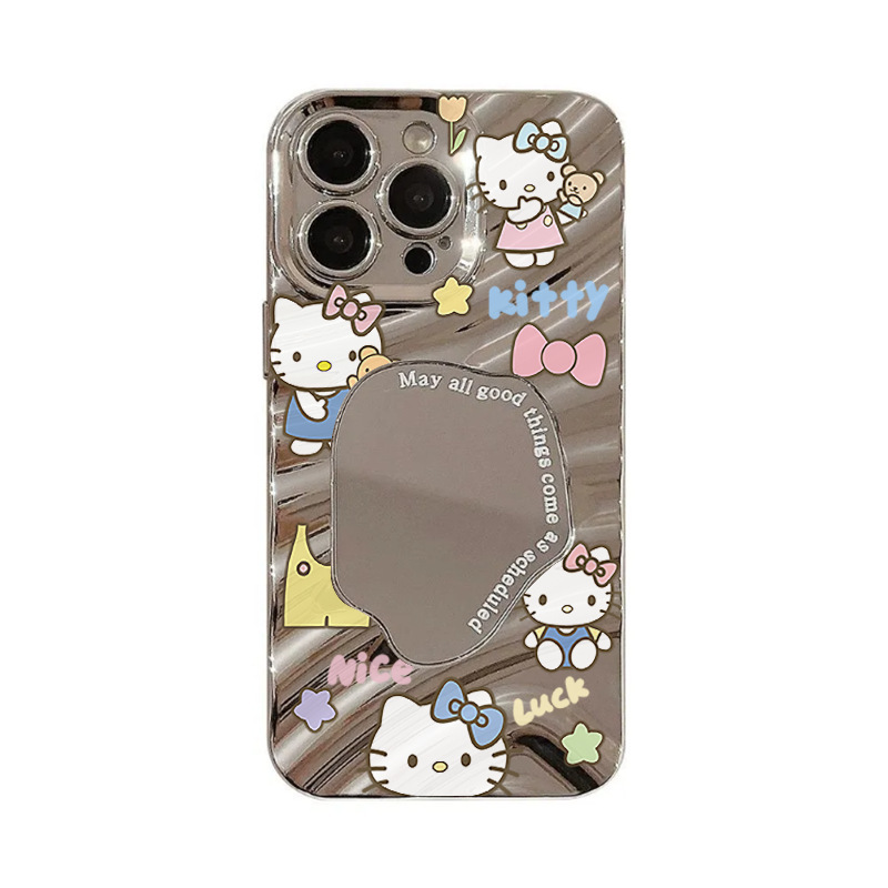 ウェーブミラー かわいい KT 猫 Apple 15promax 携帯電話ケース iPhone1121314 女性 8plusxrxs|undefined