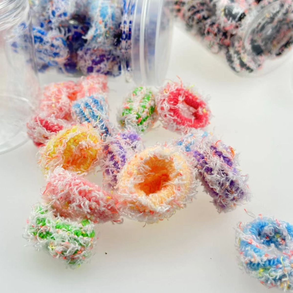 Anillo de pelo de pulgar de peluche para niños no lesiones anillo de toalla de cabello tira de goma cuerda de cabeza de caramelo de color de cola de caballo cubierta de cuero