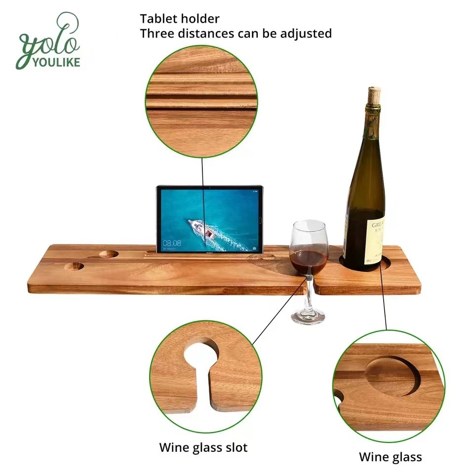 Bandeja de baño de bambú multifuncional bandeja de baño bandeja de baño con soporte para copas de vino y bandeja para teléfono móvil estante de baño de madera maciza