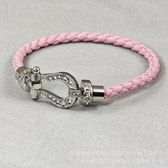 費家高版ステンレス満煉瓦磁石馬蹄ボタンブレスレット金メッキダイヤモンド男女カップル金満ドリルロープ