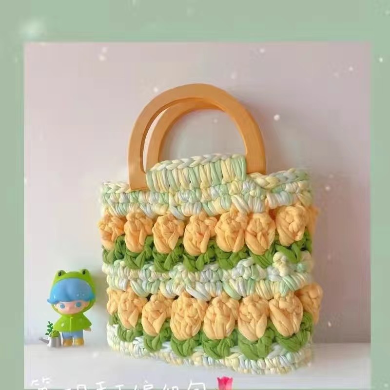 Bolsa de tejido DIY hecha a mano, bolsa de Tulip, tela casera, línea de ganchillo, bolsa de material DIY