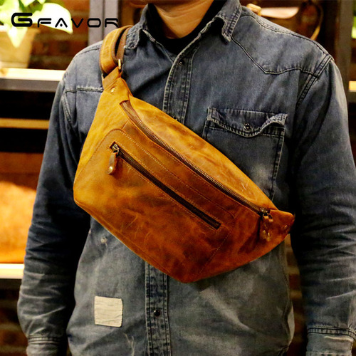 Men's Crossbody Bag Retro Mad Horse Leather Genuine Leather Men's Bag Phone Waist Bag Chest Bag Men's Bags