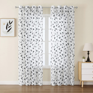 Cross-Border Exclusive Amazon Embroidered Gauze Curtains Pastoral Style Curtains Semi-Shading Finished Living Room Bedroom Leaf Leaf Window Screen