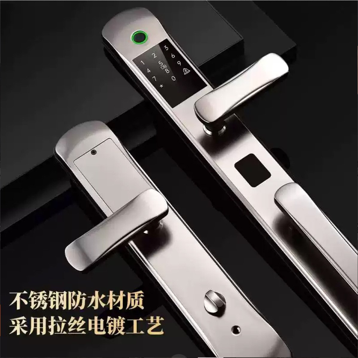 Villa puerta de dos puertas puerta de lado a lado cerradura de huellas dactilares manija de puerta de aleación de zinc cerradura de contraseña antirrobo panel de acero inoxidable largo