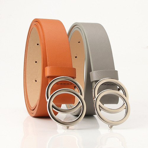 Korean style fashion decorative women's belt simple student jeans belt double loop buckle workplace suit belt wholesale