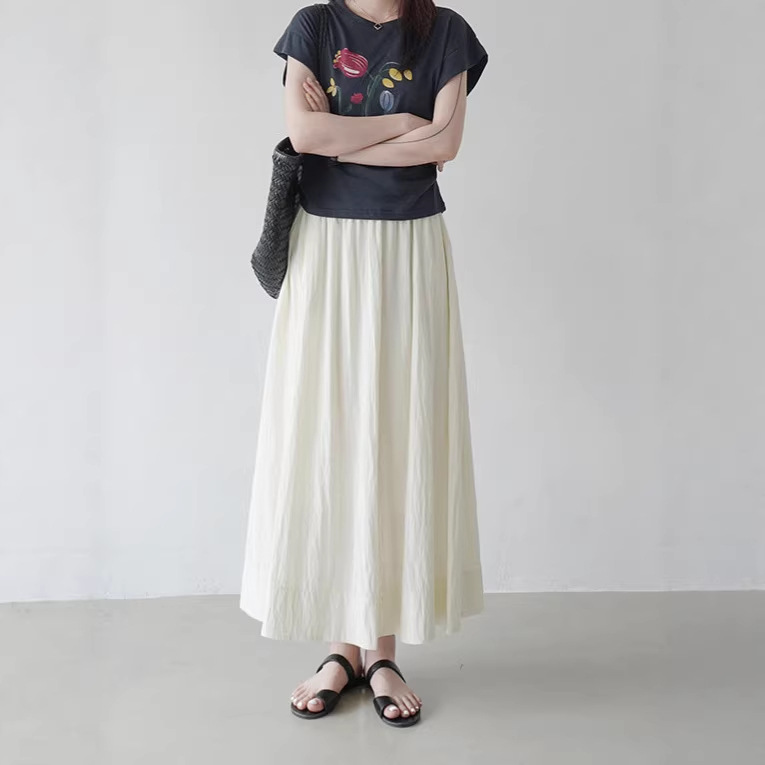 Spring and Summer Versatile Maternity Skirt, Summer High-Waisted Loose Slimming A-Line Pleated Umbrella Skirt with Lining