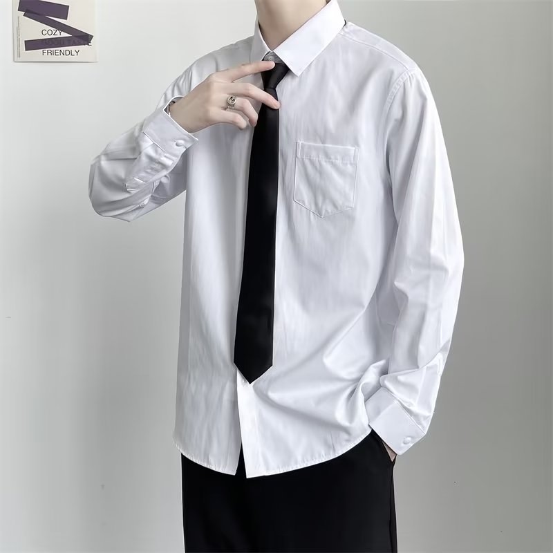 Camisa blanca de manga larga de los hombres marca de moda japonesa frito calle moda camisa suelta color sólido certificado de graduación pareja desgaste DK uniforme