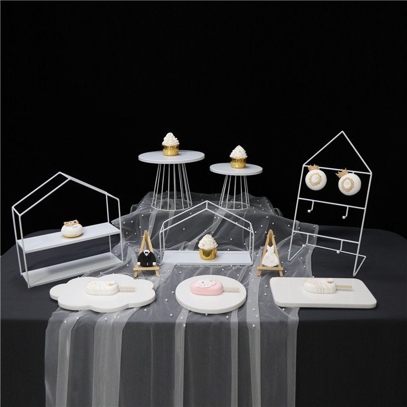 Estilo europeo blanco decoración de la mesa de postre soporte de exhibición de la torta de la boda estante merienda té de la tarde postre bandeja de pastelería image 18